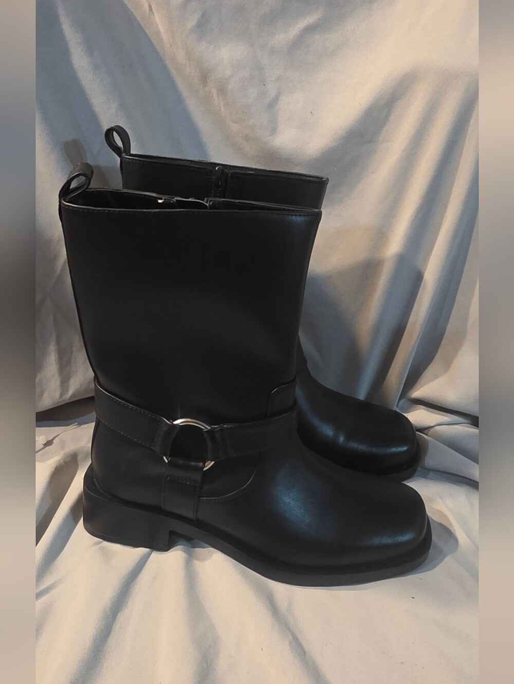 Kenneth Cole Reaction Diona Moto Boots Square Toe Black Women SZ 8 Preowned